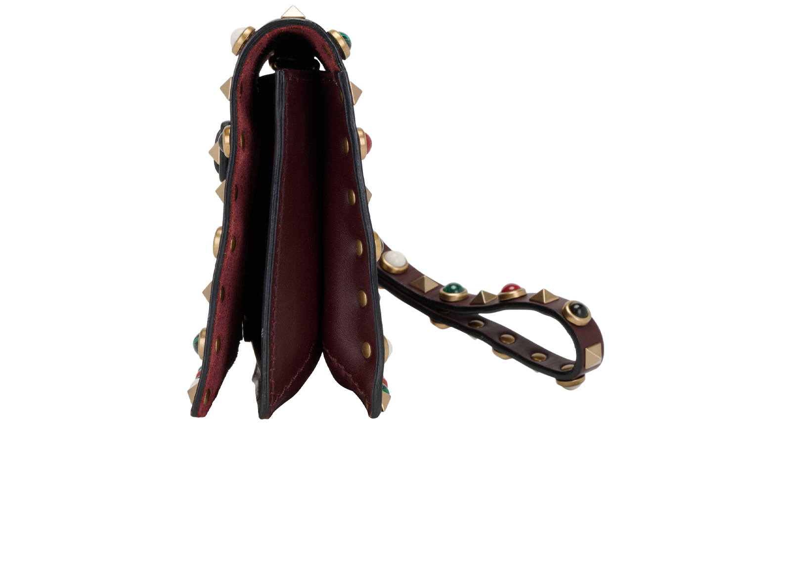 Valentino Rolling Rockstud Clutch, &pound;295, Accessories, Burgundy, Leather, Bottom view